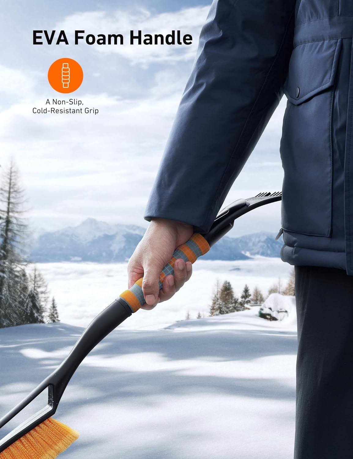 27" 2-In-1 Detachable Snow Brush & Ice Scraper for Car Windshields