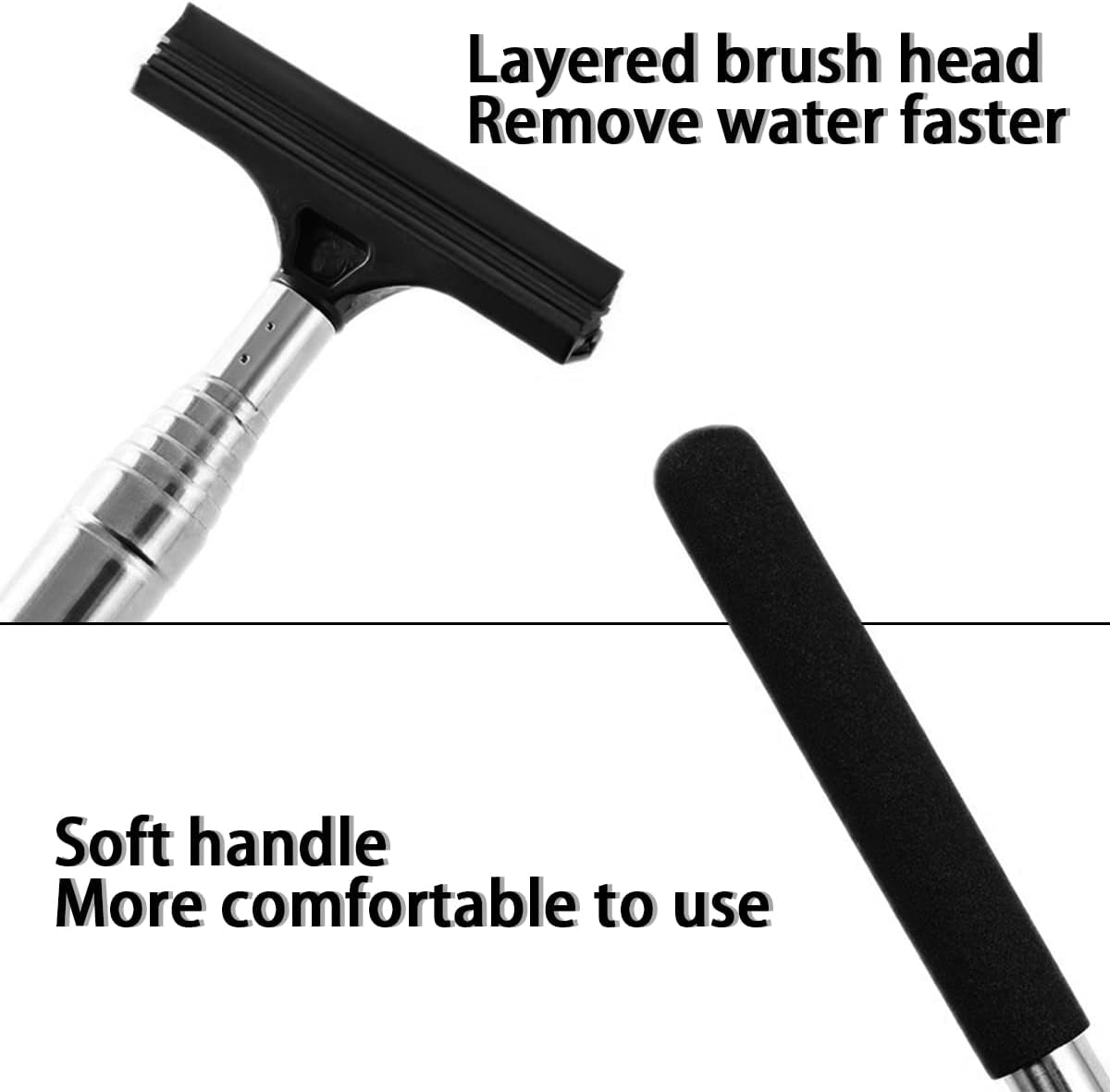38.6 Inch Telescopic Side Mirror Glass Squeegee, Black