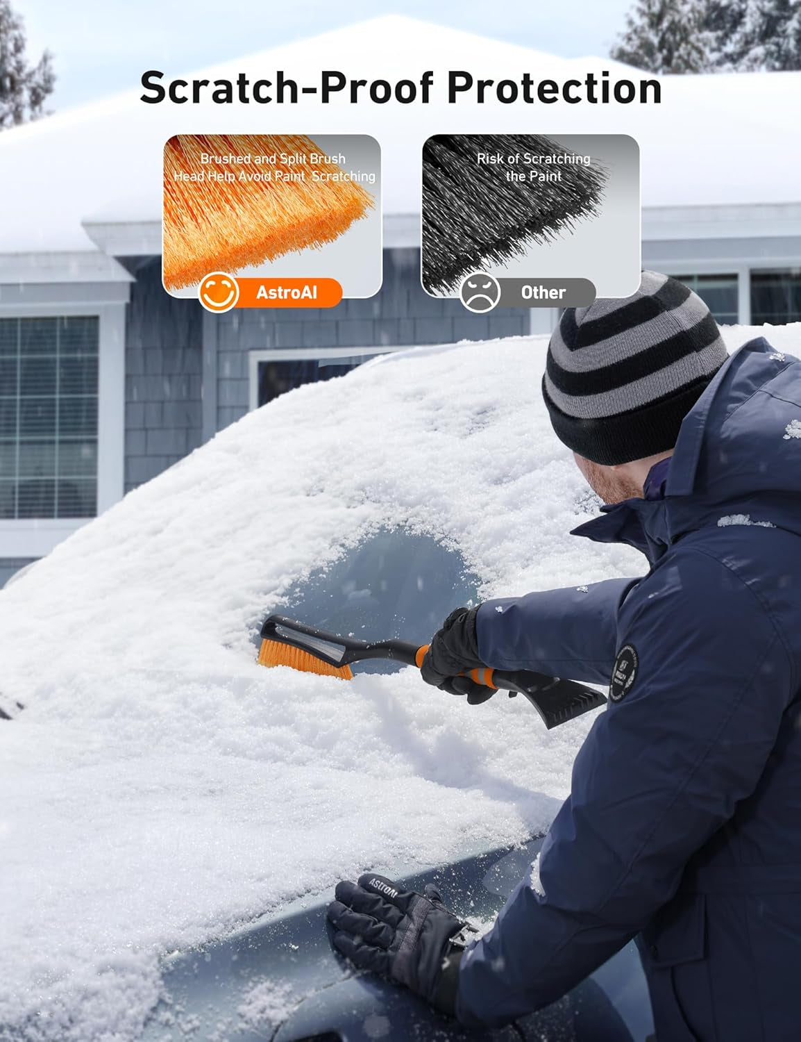 27" 2-In-1 Detachable Snow Brush & Ice Scraper for Car Windshields