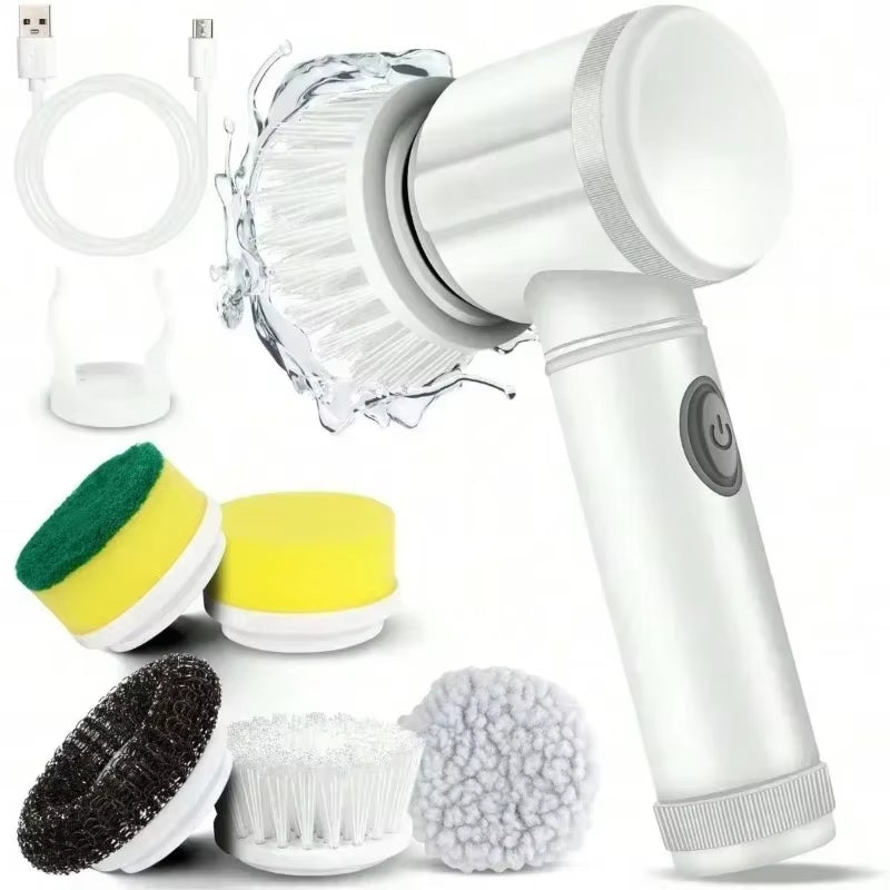 New Power Electric Interior Car Scrubber With 5 Replaceable Brush Heads 