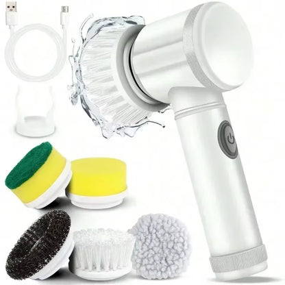 New Power Electric Interior Car Scrubber With 5 Replaceable Brush Heads 