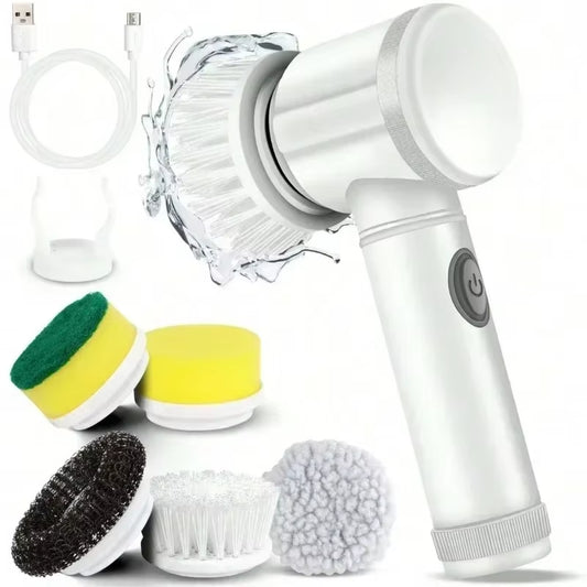 New Power Electric Interior Car Scrubber With 5 Replaceable Brush Heads 