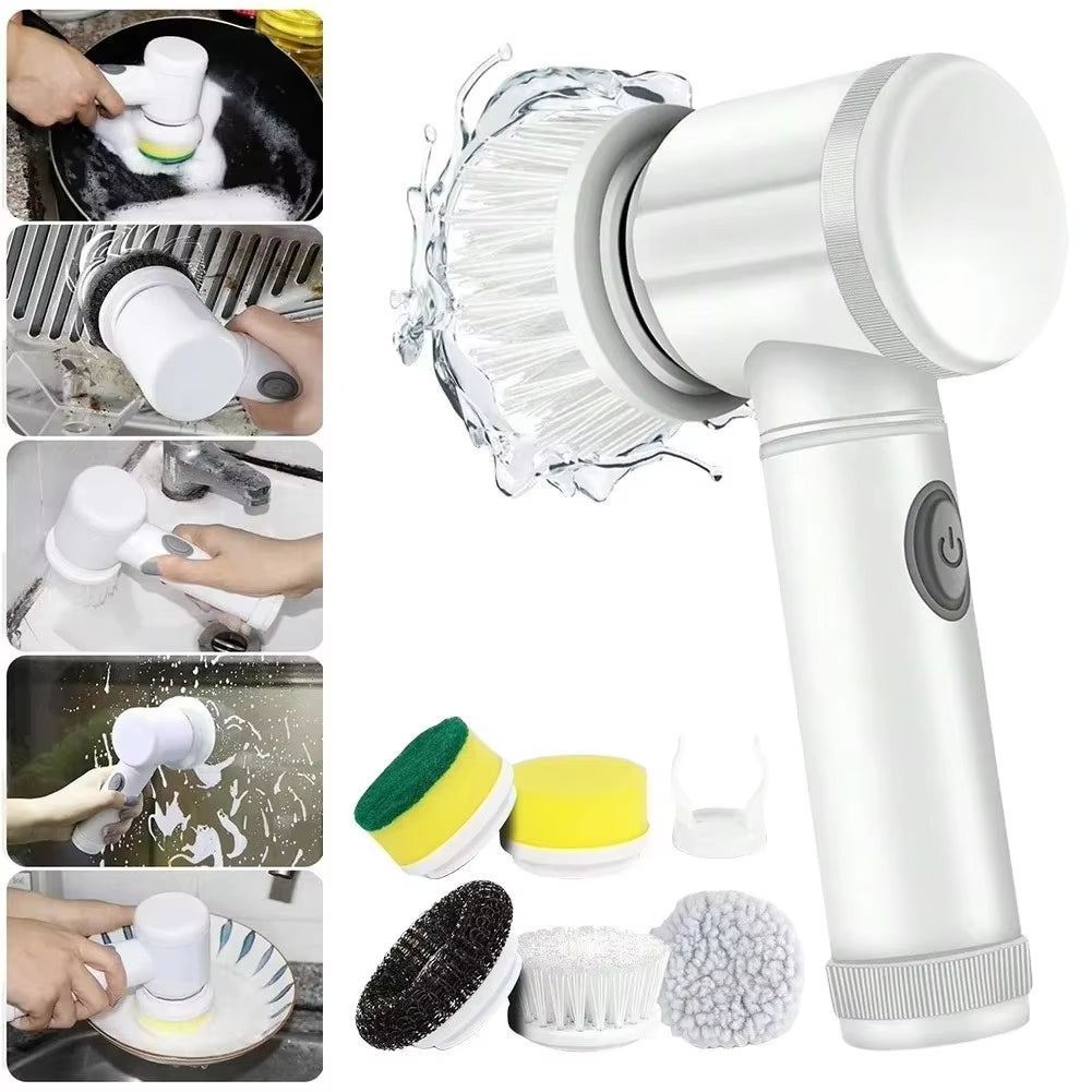New Power Electric Interior Car Scrubber With 5 Replaceable Brush Heads 