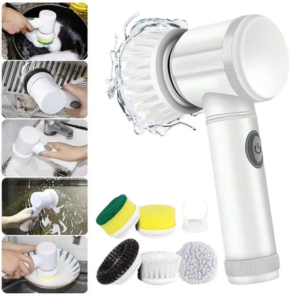 New Power Electric Interior Car Scrubber With 5 Replaceable Brush Heads 