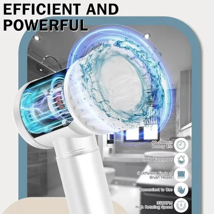 New Power Electric Interior Car Scrubber With 5 Replaceable Brush Heads 