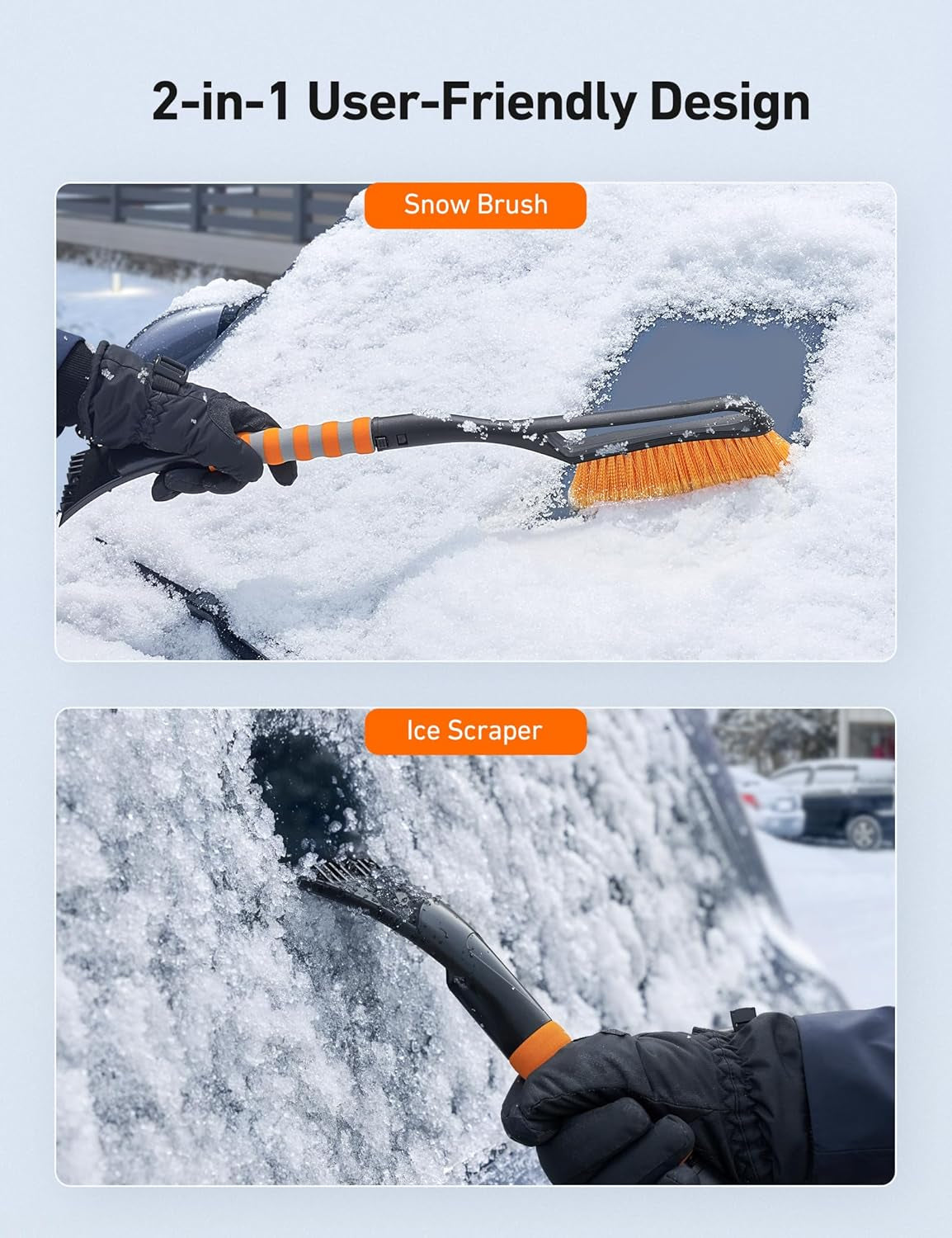 27" 2-In-1 Detachable Snow Brush & Ice Scraper for Car Windshields