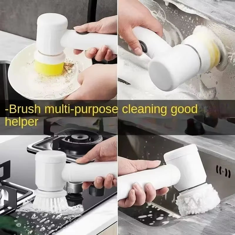 New Power Electric Interior Car Scrubber With 5 Replaceable Brush Heads 
