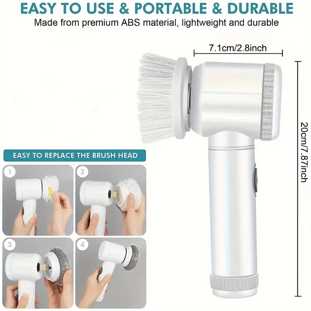New Power Electric Interior Car Scrubber With 5 Replaceable Brush Heads 